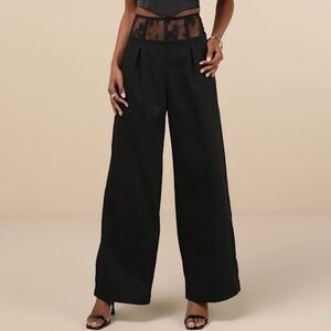 Lulus Unbelievable Allure Black Sheer Lace Wide-leg Trouser Pants - Size M